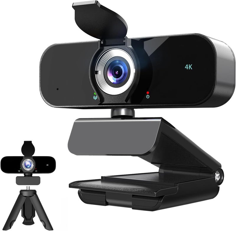 Lusinx 4K Webcam Camera for Computer, External Camera with Microphone, USB Plug&Play, Auto Low Light Correction, Privacy Cover, Tripod, Wide Angle for Meeting/Online Video/Zoom - Image 1